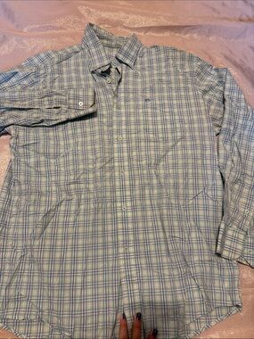Southern Tide Men's Mint and Light Blue Plaid Button-Down Shirt